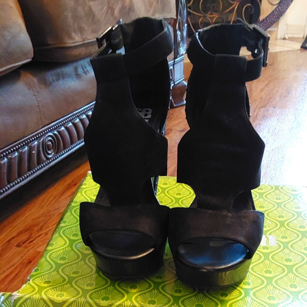 Black suede wedges